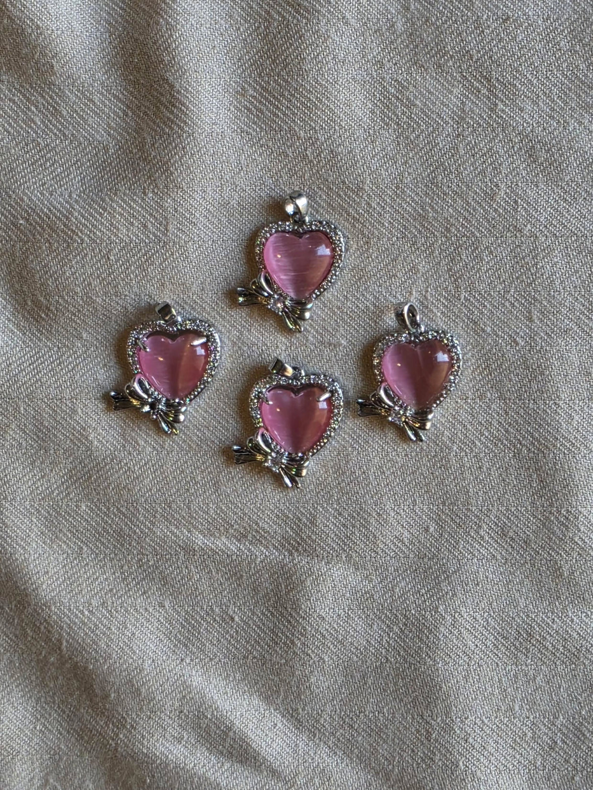 Pink coquette heart pendant charm(stainless)