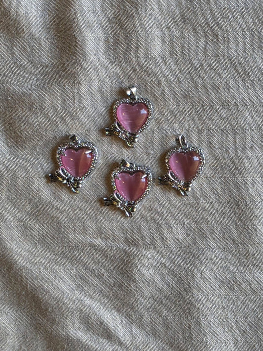 Pink coquette heart pendant charm(stainless)