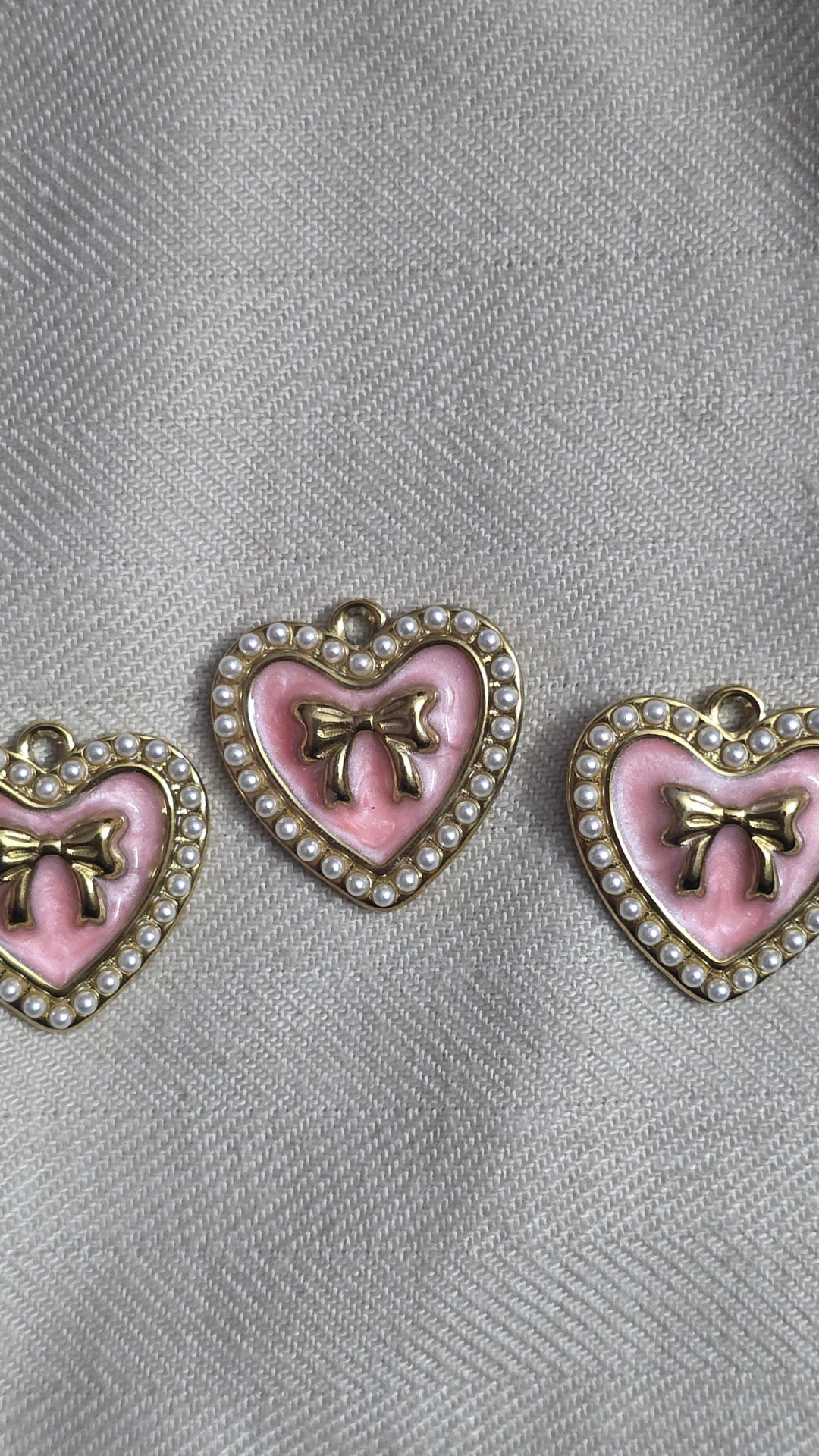Pink heart bow charm (stainless)