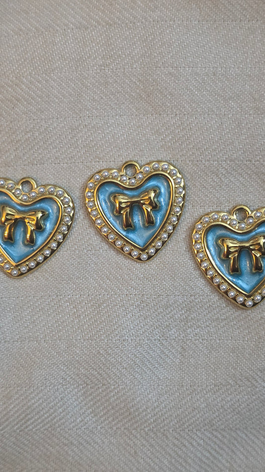 Turquoise heart bow charm (stainless)