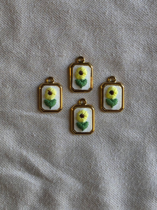 Hand embroidered sunflower charm(stainless)