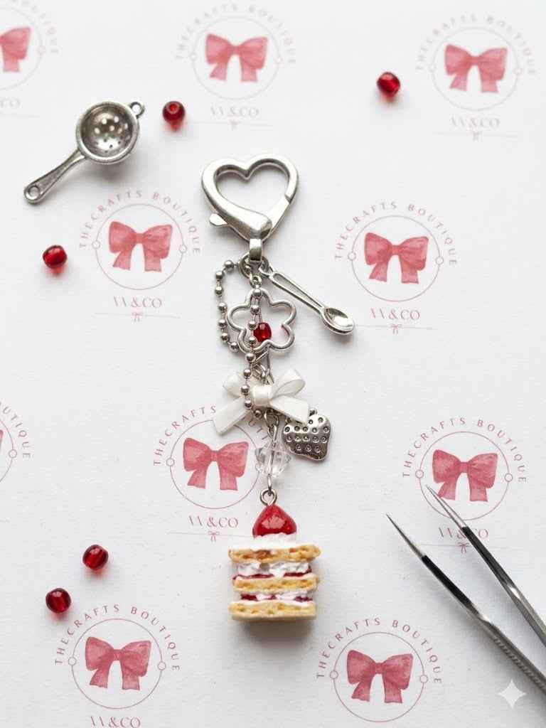 Strawberry Cake Charm Keychain