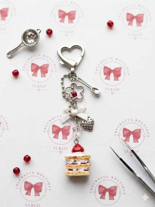 Strawberry Cake Charm Keychain