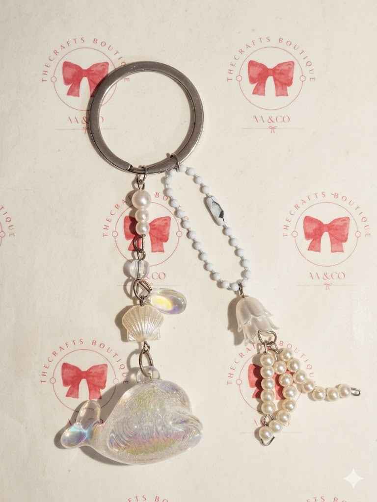 Ocean Whispers: Iridescent Whale & Lily Keychain
