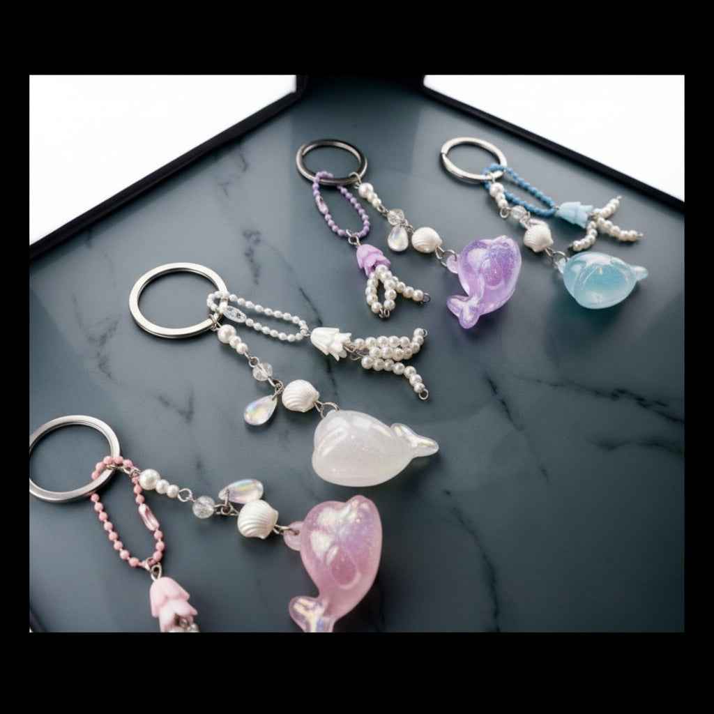 Ocean Whispers: Iridescent Whale & Lily Keychain